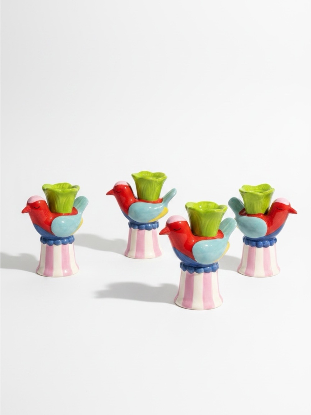 Anthropologie Hand Painted Colorful Bird Taper Candle Holders Set of 4 NWT - Picture 3 of 3
